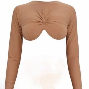 Andrea Iyamah Tan Cut Out Bustier Bodysuit